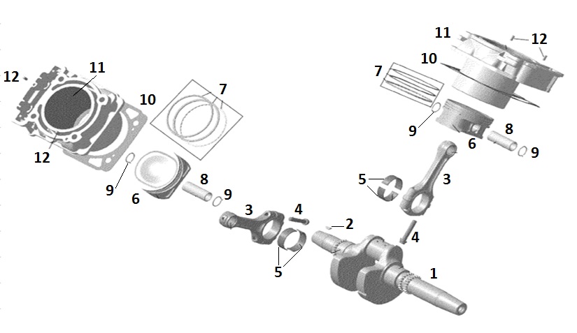 Поршень, цилиндр и коленчатый вал (двигатель)