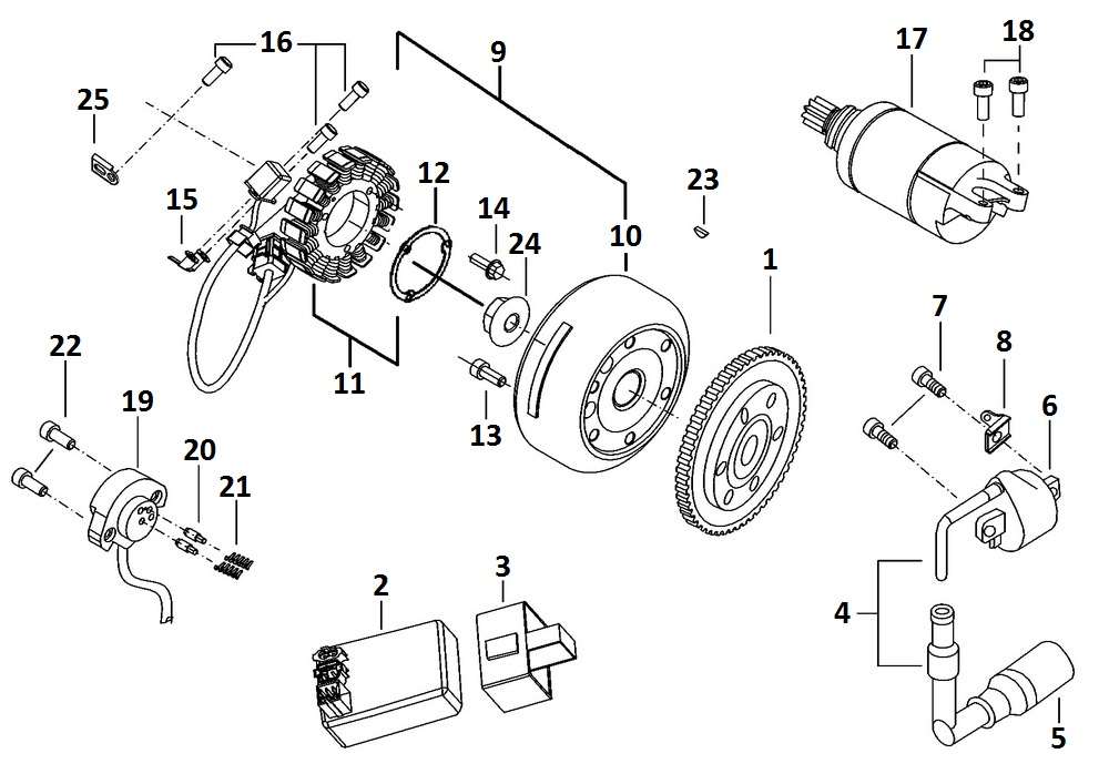 Двигатель(Запуск двигателя, магнето маховика, C.D.I.)