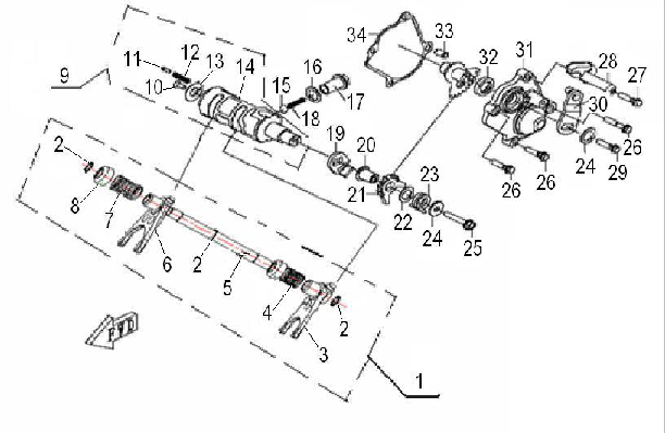 Механизм переключения (двигатель SQ188MR)